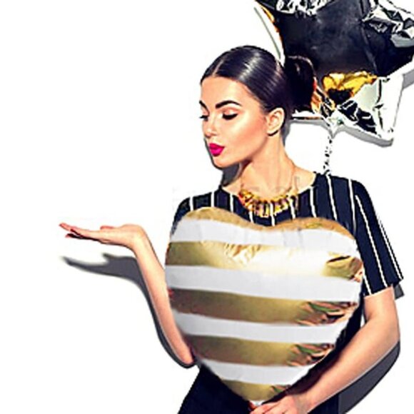 2PC 18" Heart Gold Striped Balloons - Picture 1 of 2